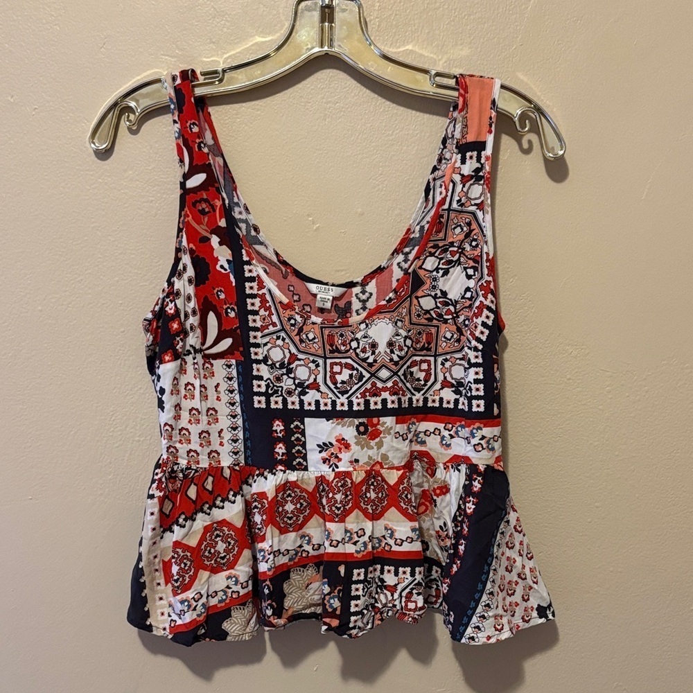 Guess Red and Blue Patterned Tank Top